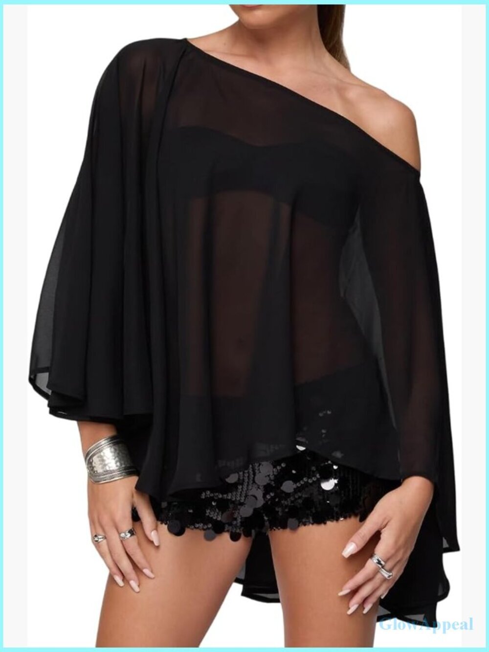Sheer Mesh Off Shoulder Shrug Poncho Beach Cover Up Top Lightweight